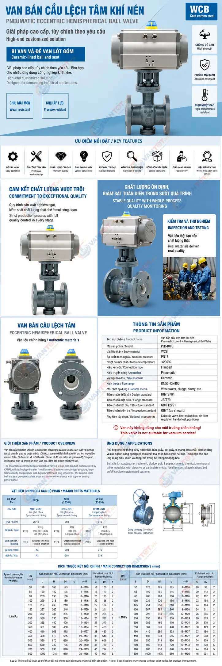 van bi lệch tâm gốm khí nén PQ640TC-16C