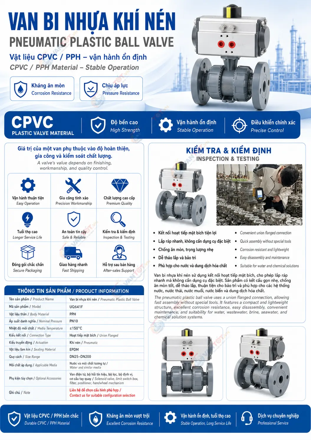 van bi khí nén CPVC mặt bích Q641F-10S