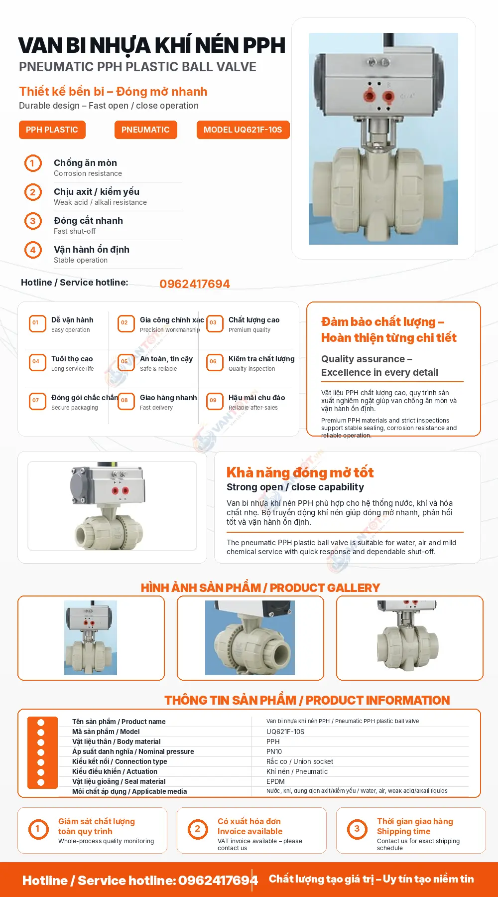 van bi khí nén nhựa PPH