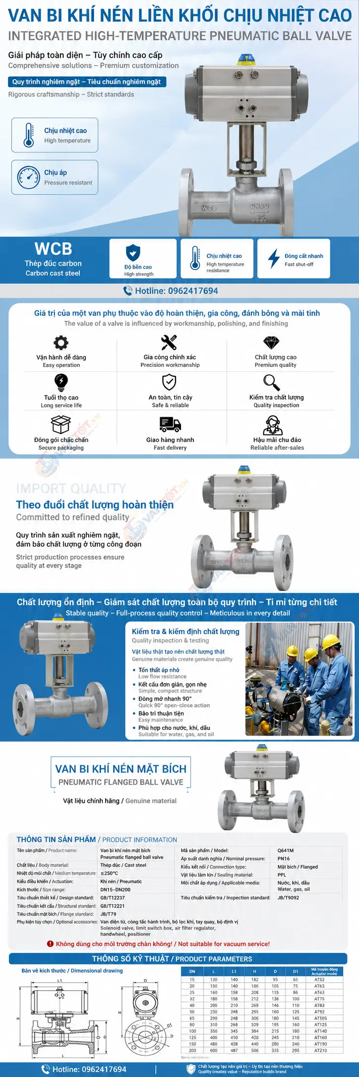 van bi khí nén chịu nhiệt Q641M-16C