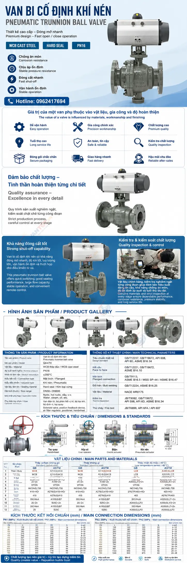 van bi cố định khí nén Q647H-16C