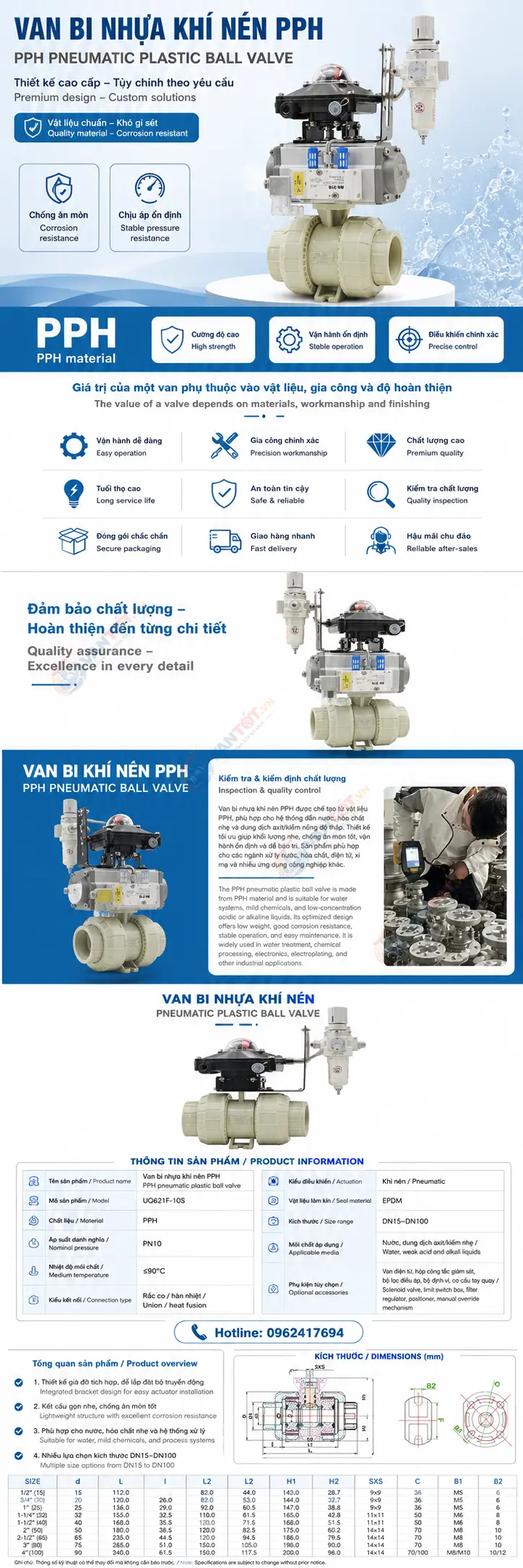 van bi nhựa khí nén PPH UQ621F-10S