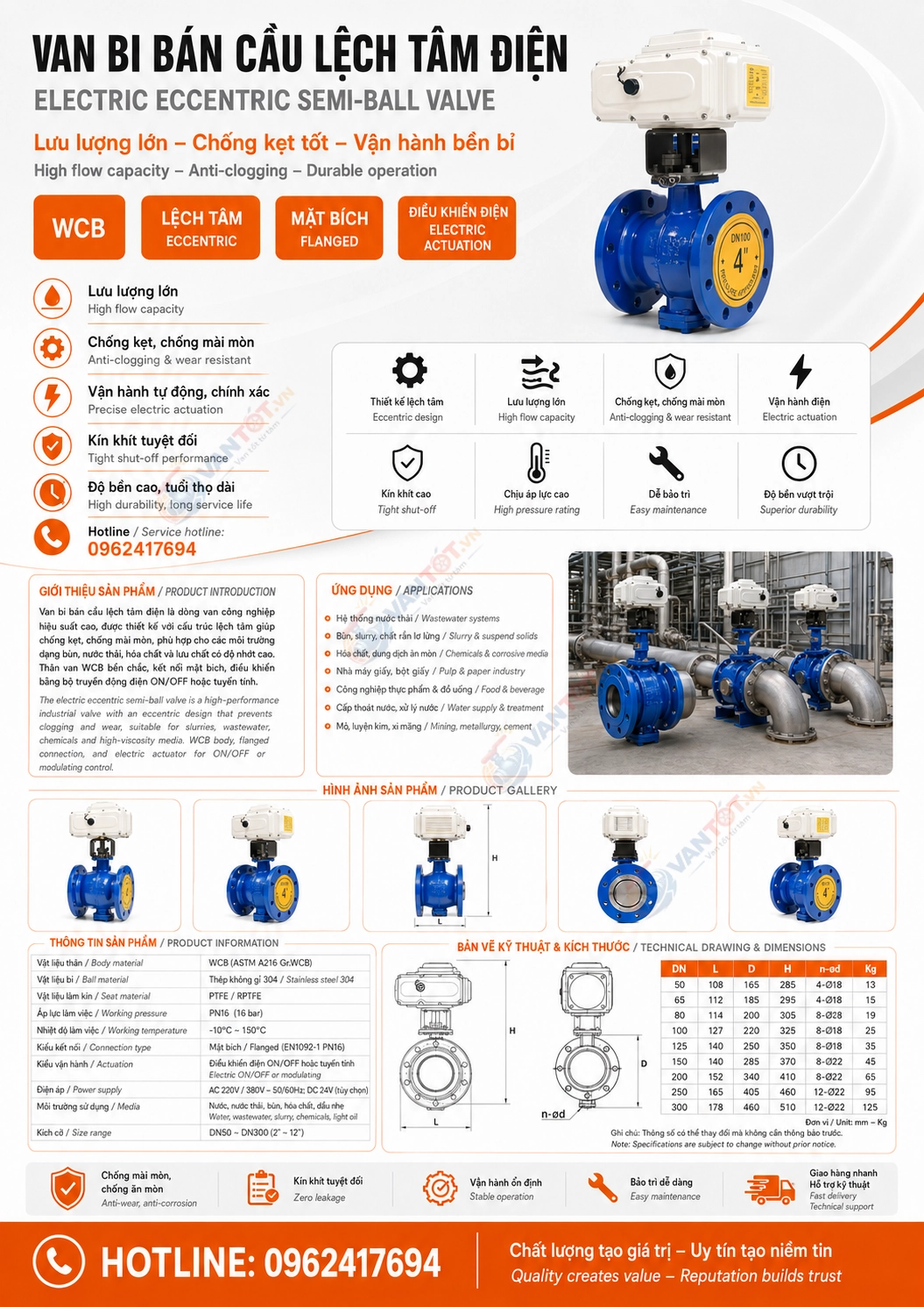 van bán cầu lệch tâm điện PQ340H/F
