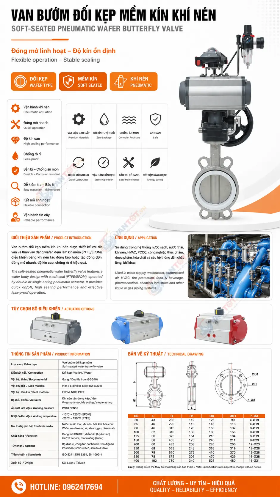 van bướm khí nén inox điều tiết D671F-16P