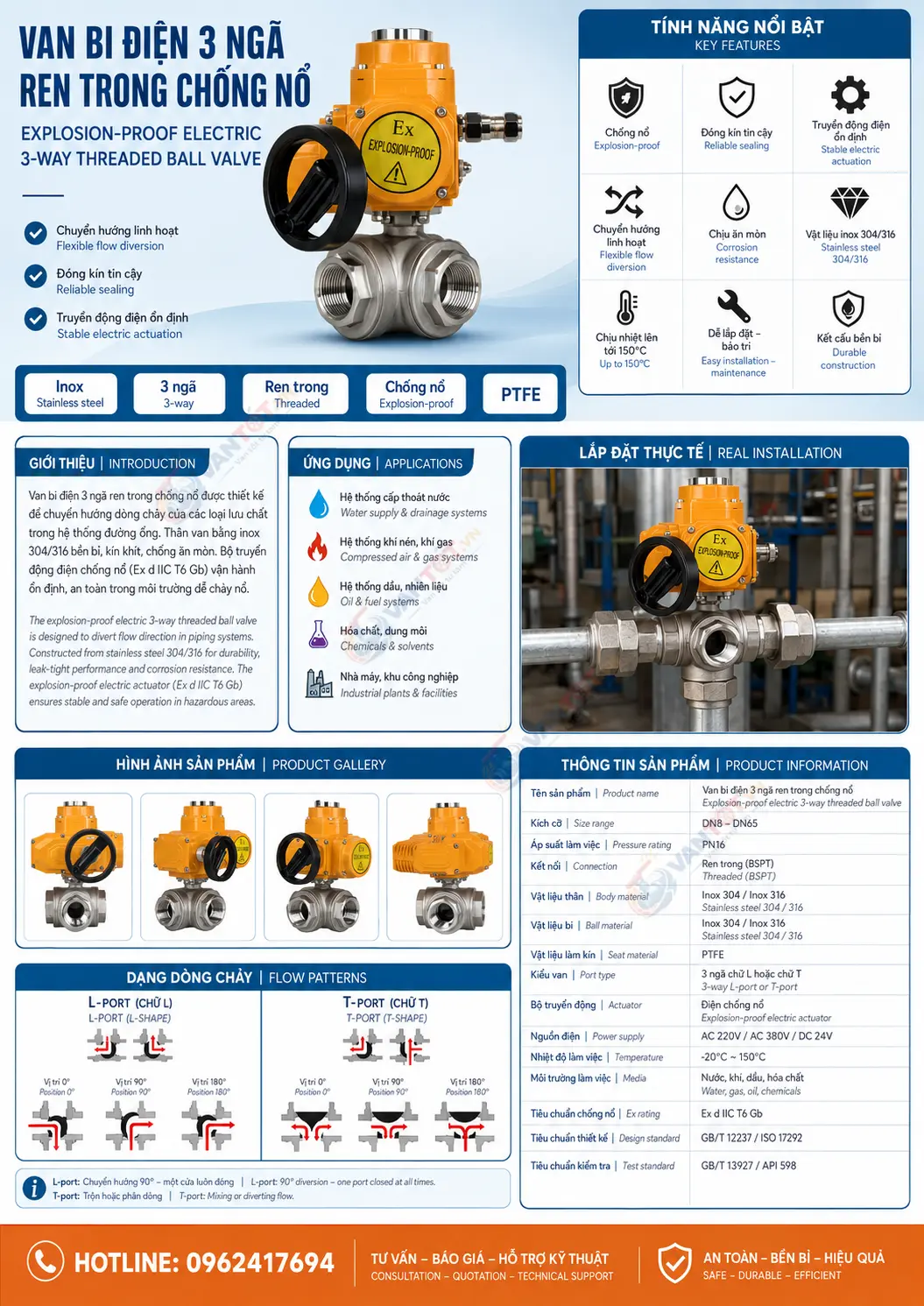 van bi 3 ngả điện Q914F Q915F