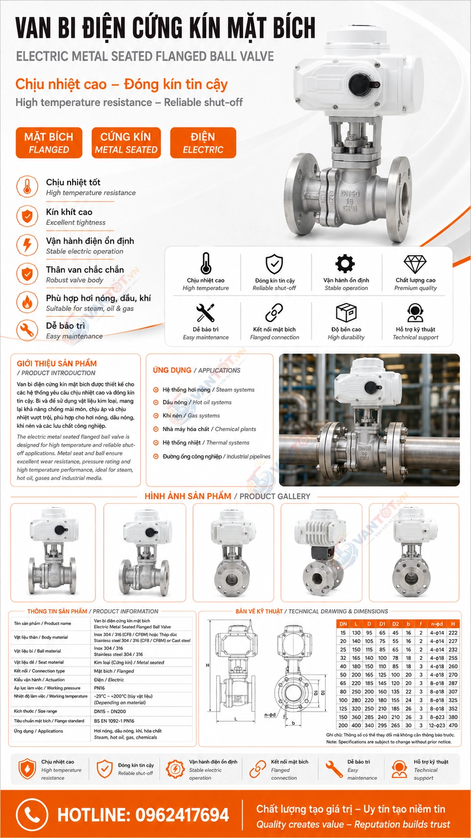 van bi điều khiển điện làm kín cứng Q941HY-16P