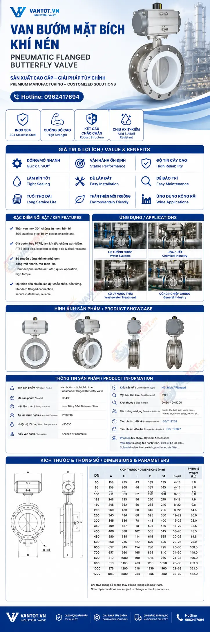 van bướm khí nén inox PTFE