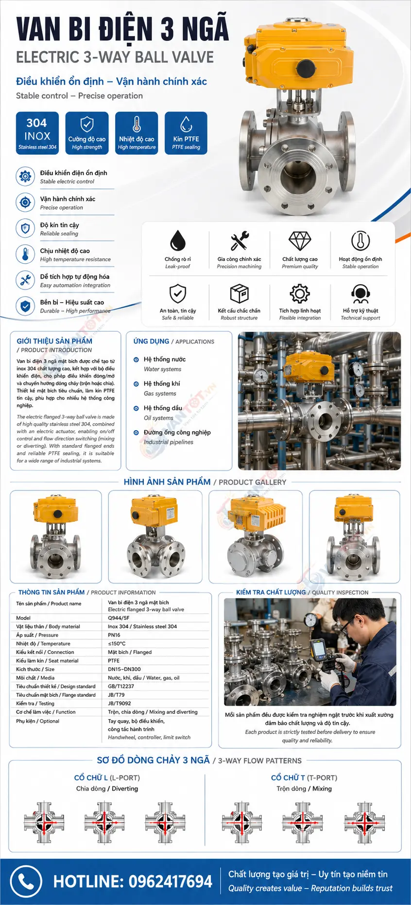 van bi 3 ngả điện Q944F Q945F